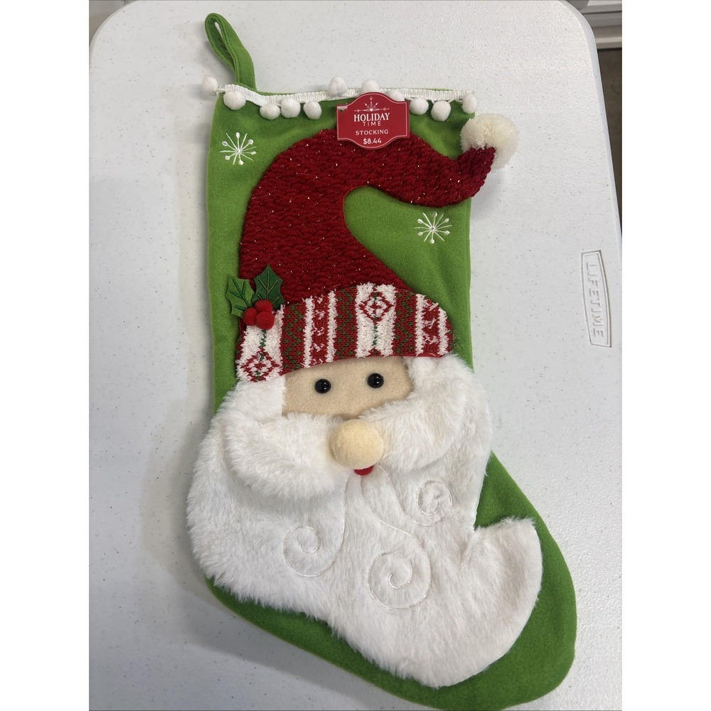 Holiday Time‎ 21" Christmas Santa Stocking Classic Decor Red Green White